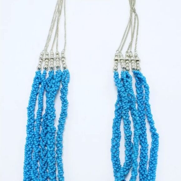 Silver Tone Necklace with Multi Turquoise Colored Bead Strands NWT 24" - Picture 2 of 2